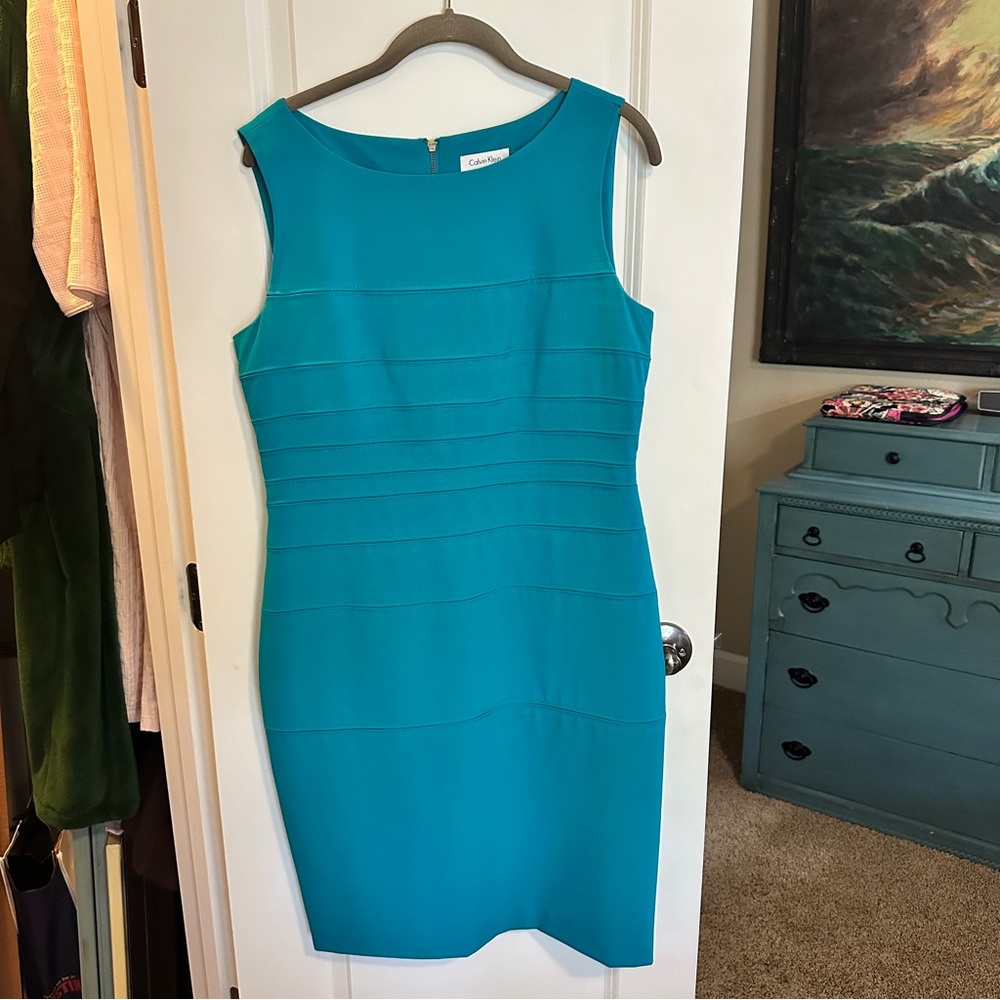 Teal power dress with full back zip